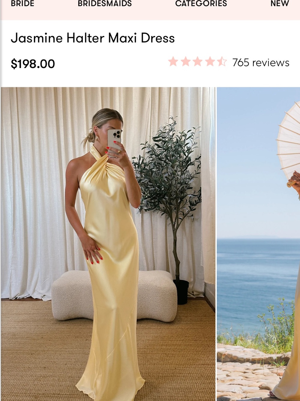 Show Me Your Mumu Jasmine Halter Maxi Dress - Pale Yellow Satin NWT